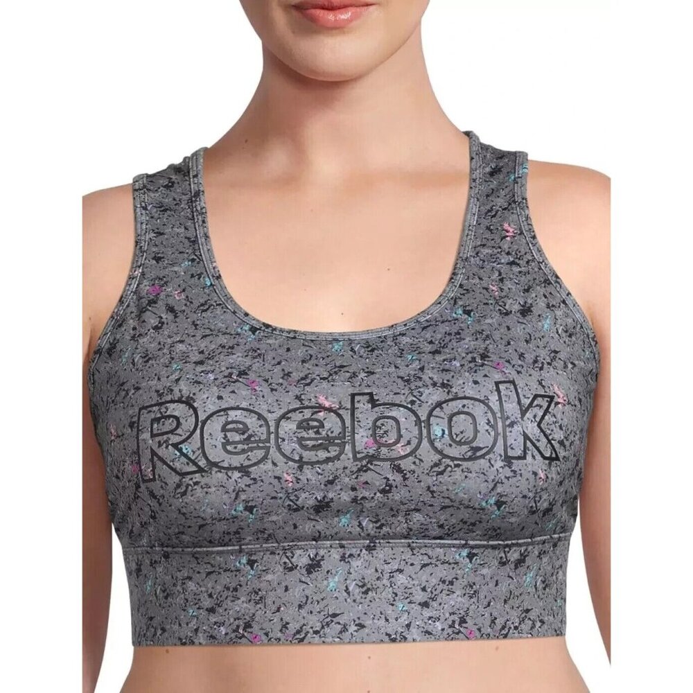 Rebook Women's Medium Support Sports Bra Active Gym Gray Removeable Pads NEW‎